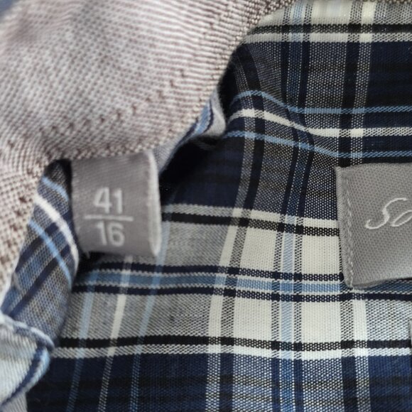 Sondergaard Casual Shirt Men 16 Blue White Plaid LS Buttons Collar Fitted Cotton - Picture 10 of 16